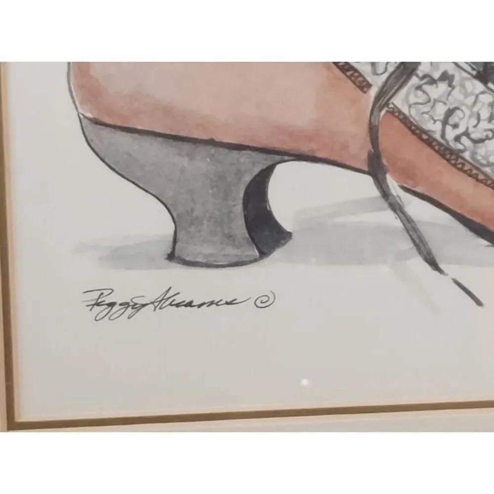 Peggy Abrams Watercolor Victorian Shoes Set of 2 Signed and Framed